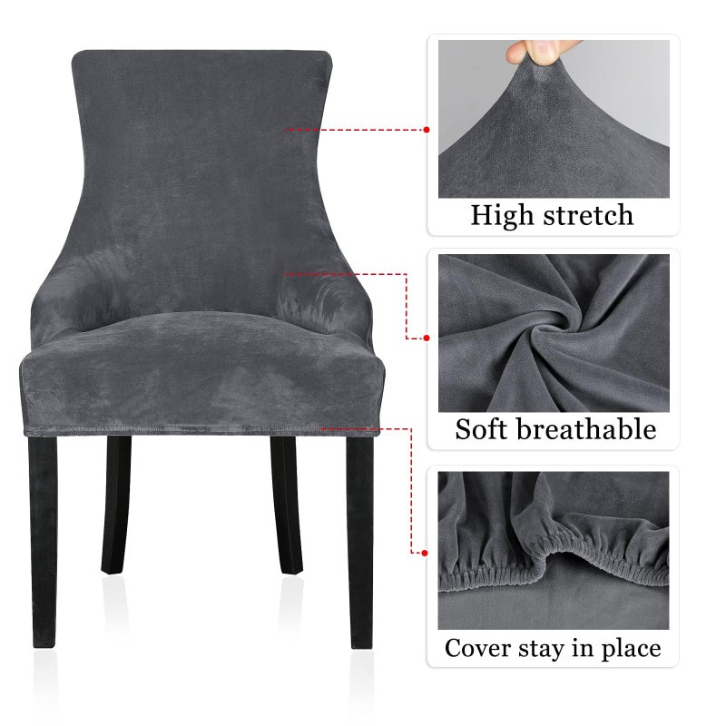 Lellen Velvet Stretch Wingback Chair Cover Slipcover - Reusable Protector Cover for Dining Room Banquet Home Decor etc Machine Washable Hand Washable (Charcoal Grey, 1PC) - Image 4